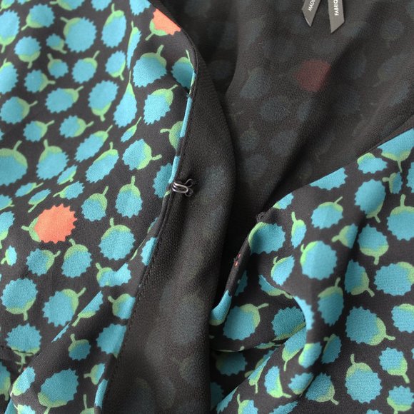 Anthropologie HD in Paris Dress Sz 0 Black Green Floral Faux Wrap ruffle V-neck - Picture 8 of 15